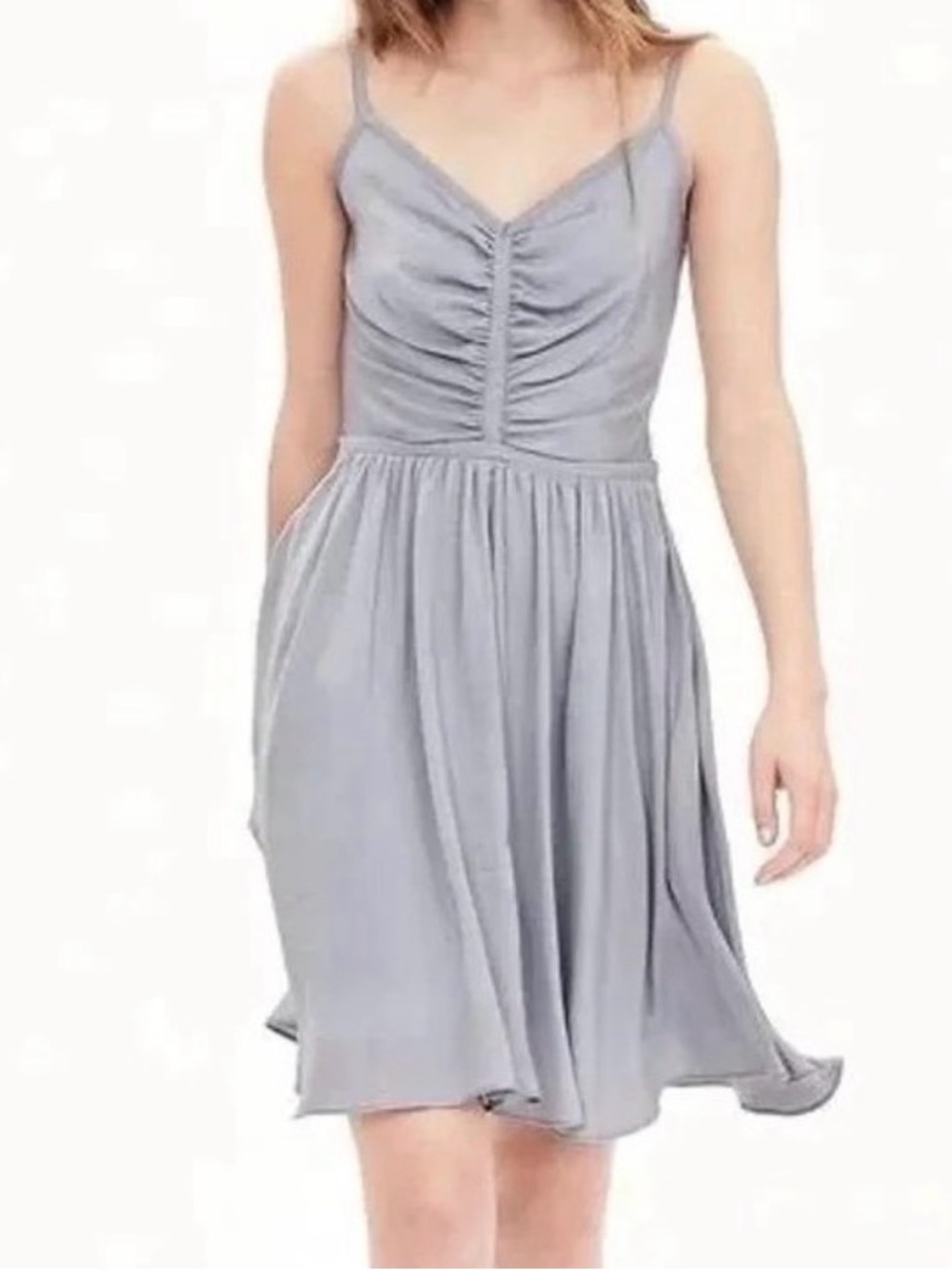 Banana Republic Silver Blue 100% Silk Ruched Shirred Mini Cocktail Party Dress 2 - Picture 5 of 7